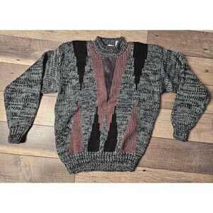 Pacific Club Vintage Sweater Black and Gray Brown w/ Leather accent